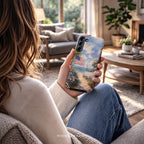 Coastal Aesthetic Phone Case Compatible with Samsung | American Flag Beach Art | Patriotic Ocean Landscape | Wildflower Path Design