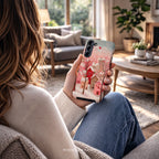 Romantic Winter Village Phone Case | Aesthetic Pink Snow Art | Heart Holiday Design | Compatible with Samsung
