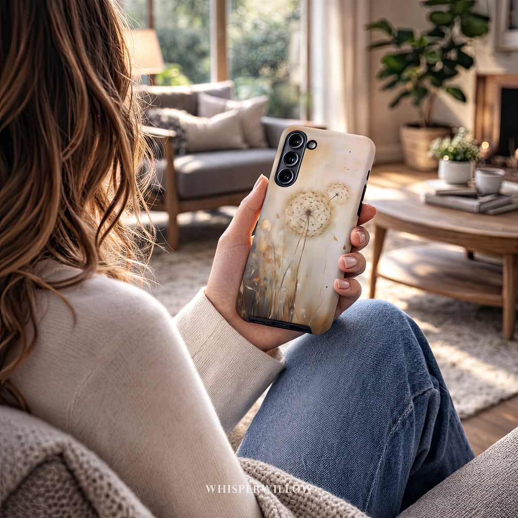 Botanical Phone Case | Dandelion Beige Neutral Art | Compatible with Samsung | Minimalist Floral Aesthetic Modern Design Gift