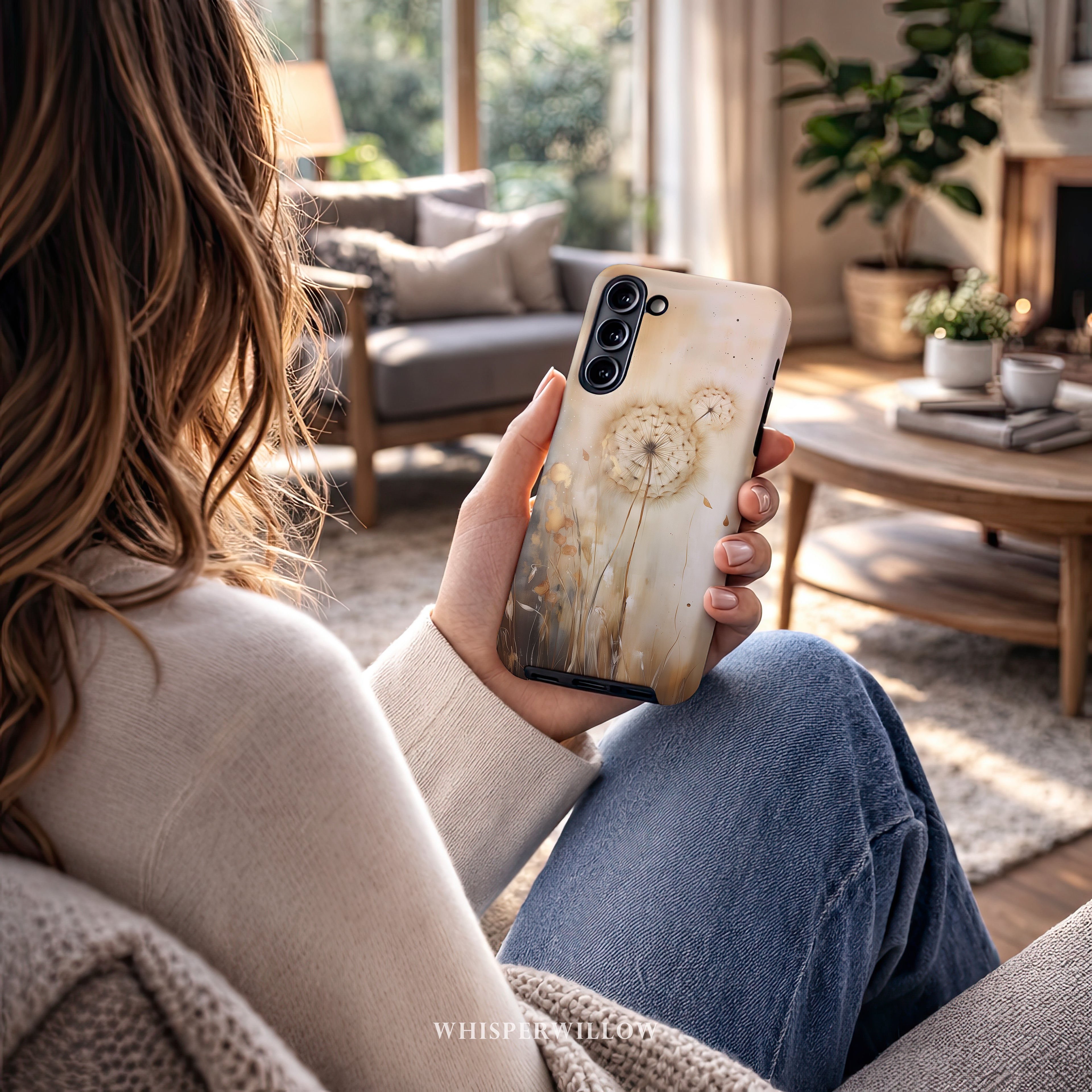 Botanical Phone Case | Dandelion Beige Neutral Art | Compatible with Samsung | Minimalist Floral Aesthetic Modern Design Gift