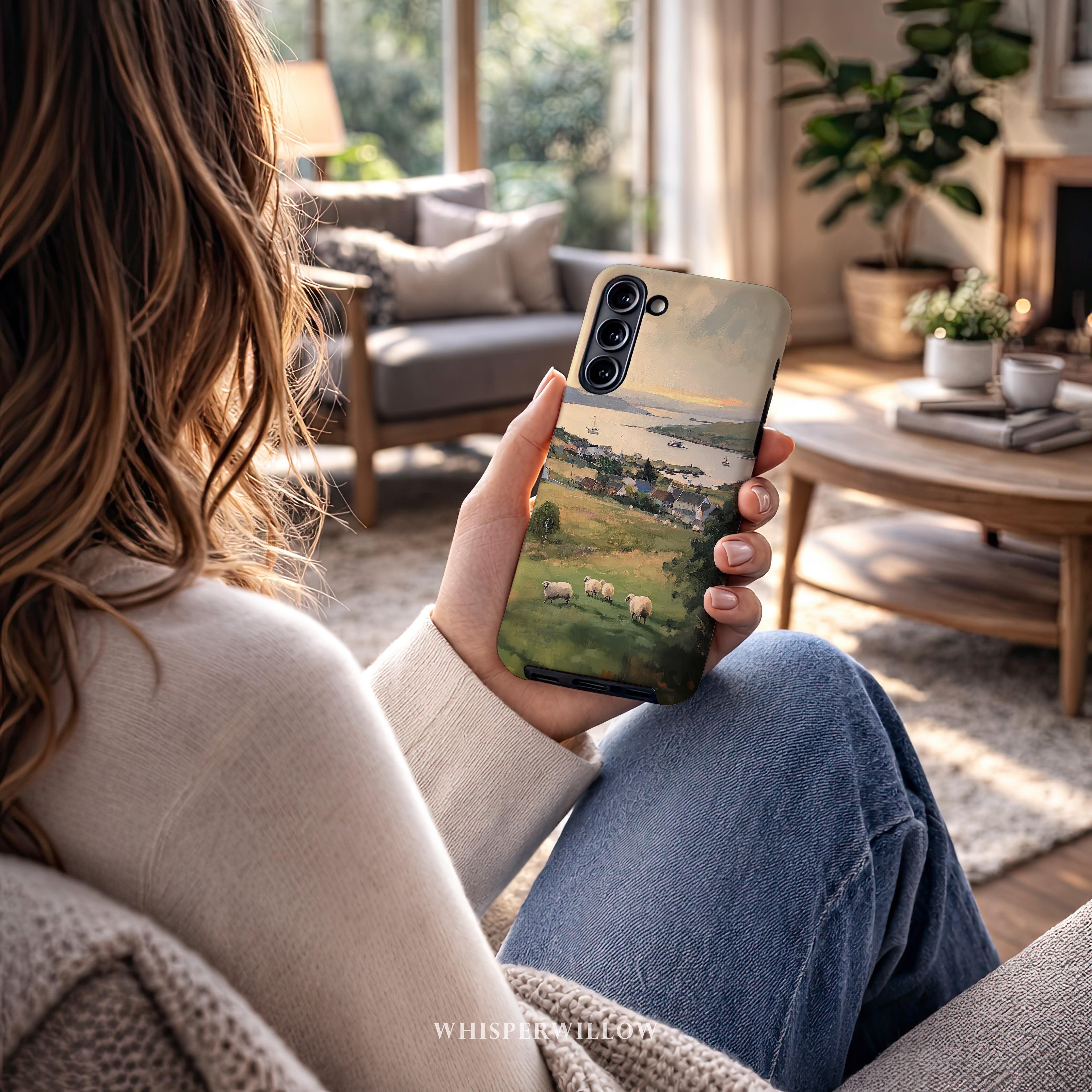 Coastal Sheep Meadow Phone Case | Samsung Compatible | Irish Harbor Village Scenic Cover