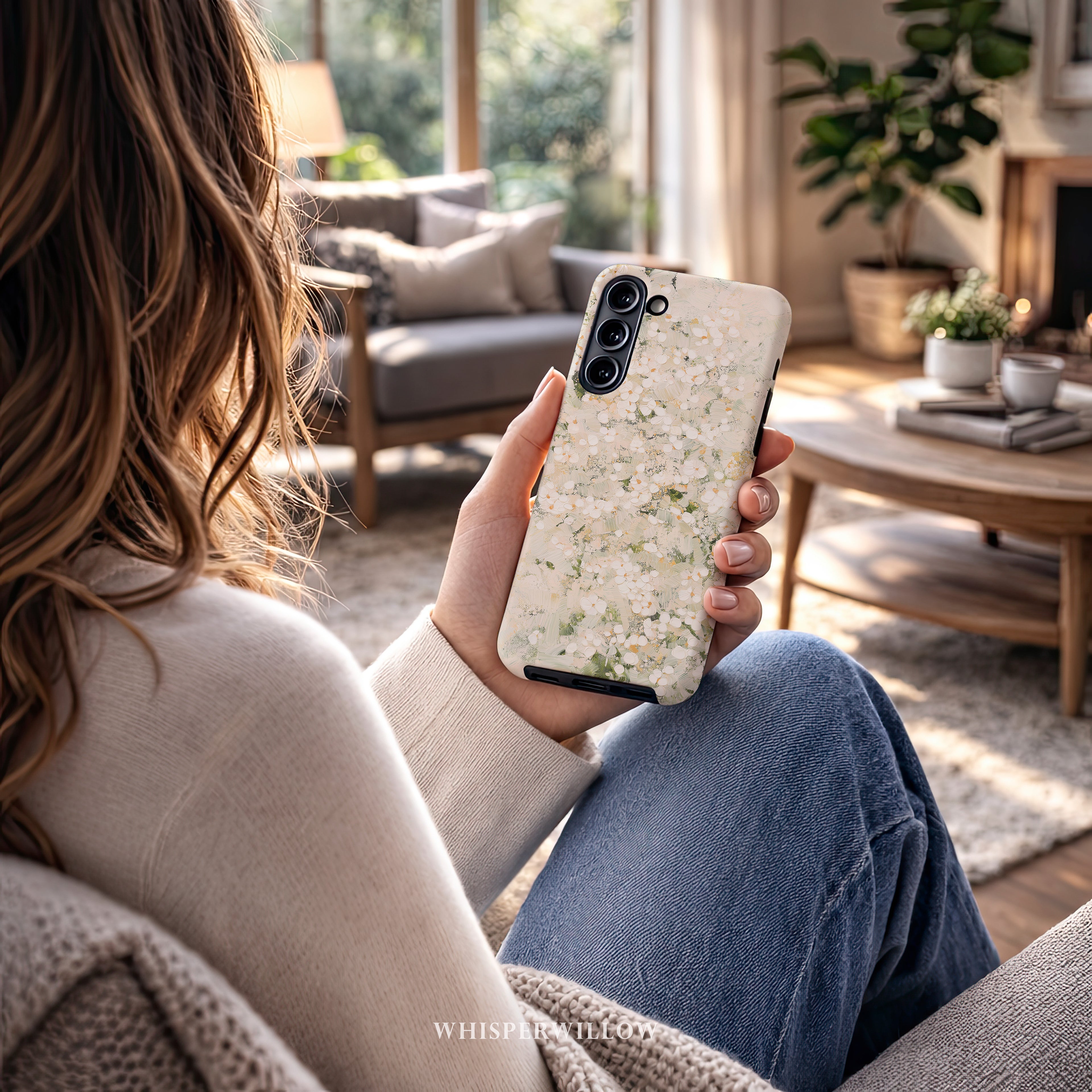 Cream White Floral Phone Case | Compatible with Samsung | Elegant Abstract Flower Art | Minimalist Aesthetic