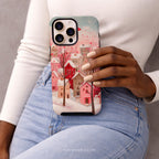 Romantic Winter Village Aesthetic Phone Case – Compatible with iPhone Models | Snowy Pink Heart Art