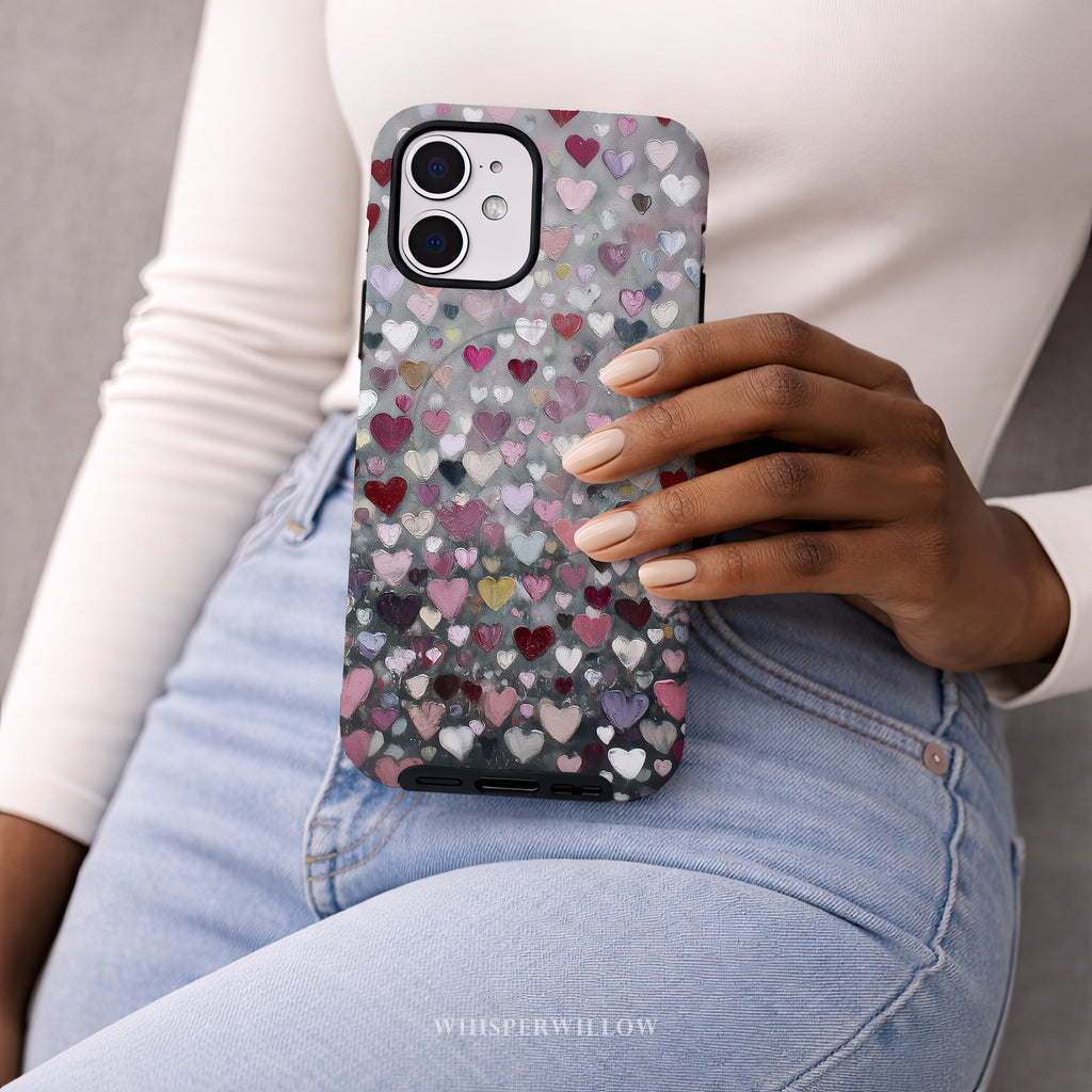 Romantic Heart Pattern Magnetic Case | Compatible with iPhone | Pink Red Grey Love Cover