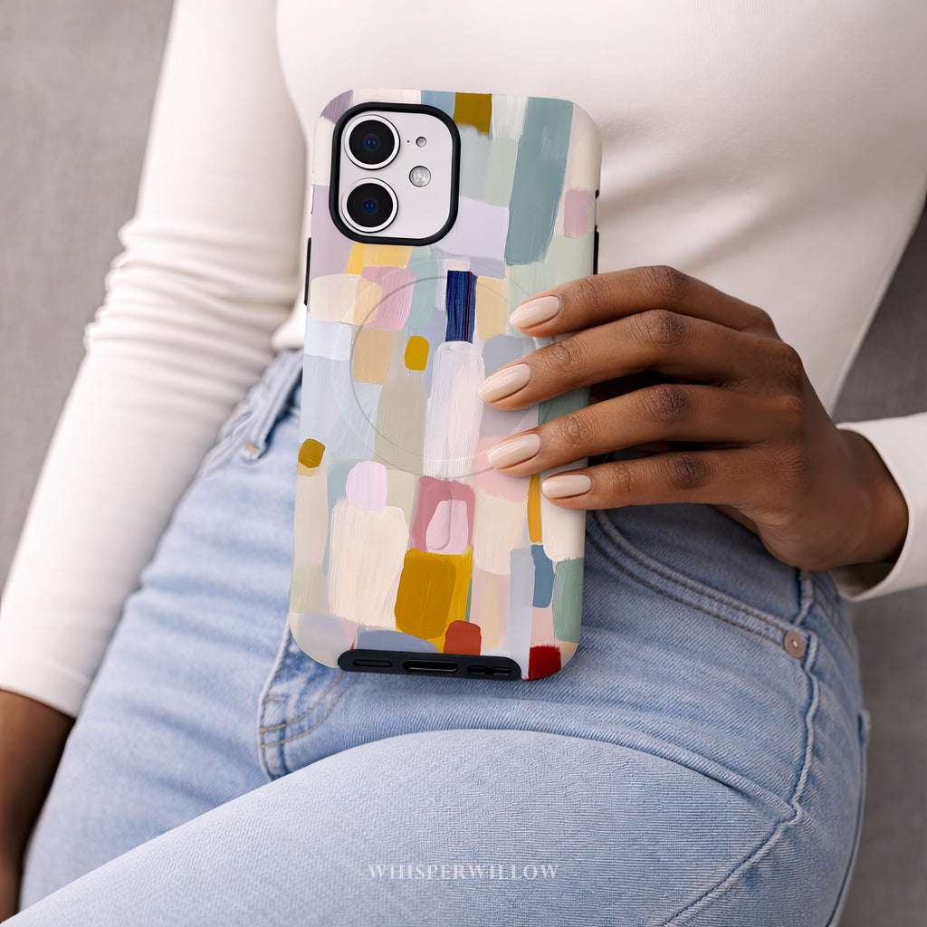 Pastel Color Block Phone Case | Compatible with MagSafe | Aesthetic Abstract Art | Minimalist Modern Cover