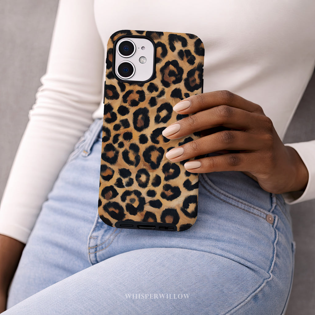Leopard Print Magnetic Phone Case | iPhone Compatible | Matte Protective Cover