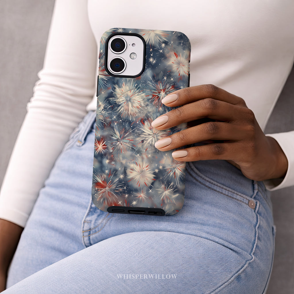 Abstract Fireworks Magnetic Case | Compatible with iPhone | Patriotic Red White Blue Starburst Cover