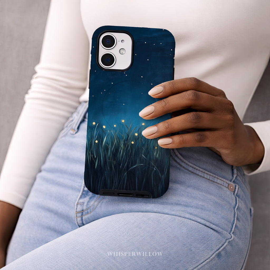 Firefly Night Sky MagSafe Case | Compatible with iPhone | Magnetic Charging | Dark Blue Stars Lightning Bugs | Protective Cover
