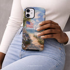 Coastal Aesthetic Phone Case | Compatible with iPhone MagSafe Charging | American Flag Beach Path Art | Patriotic Ocean Landscape