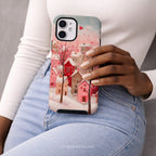Romantic Winter Village Phone Case | Compatible with MagSafe & iPhone | Pink Heart Snow Town Aesthetic Protective Cover