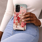 Romantic Winter Village Phone Case | Aesthetic Pink Snow Art | Heart Holiday Design | Compatible with Samsung