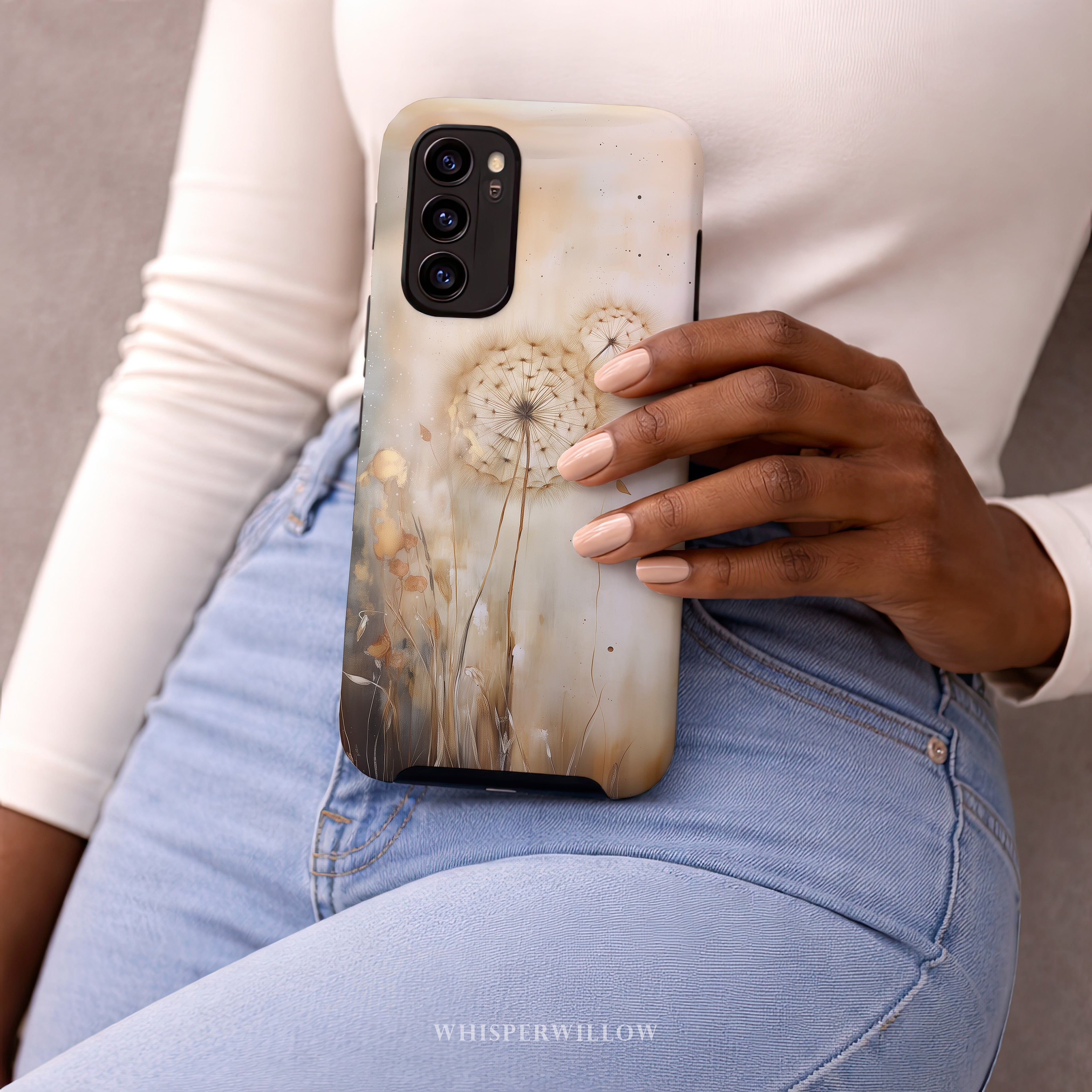 Botanical Phone Case | Dandelion Beige Neutral Art | Compatible with Samsung | Minimalist Floral Aesthetic Modern Design Gift