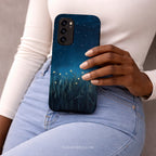 Firefly Night Sky Phone Case | Compatible with Samsung | Dual Layer Protective Cover | Dark Blue Nature Stars Lightning Bugs