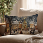 Coussin décoratif vintage village de Noël | Décoration hivernale chaleureuse | Coussin cadeau de saison