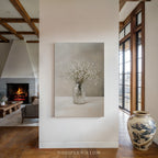 Leinwandbild mit Schleierkraut-Motiv | Neutraler Blumendruck | Beruhigende grau-weiße Dekoration