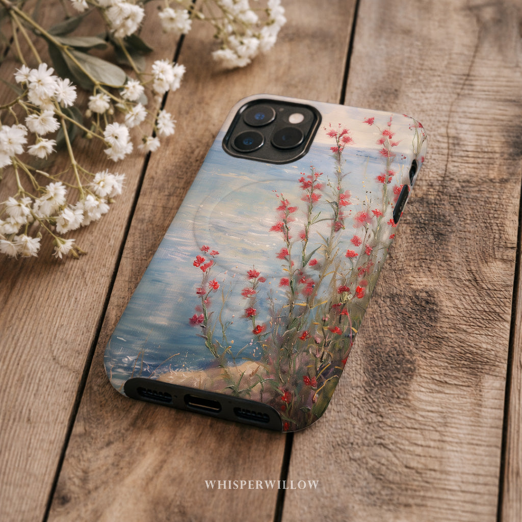 Coastal Wildflower Phone Case | Floral Lake Art | Compatible with MagSafe, Aesthetic Nature Cute Artistic Spring Summer Gift