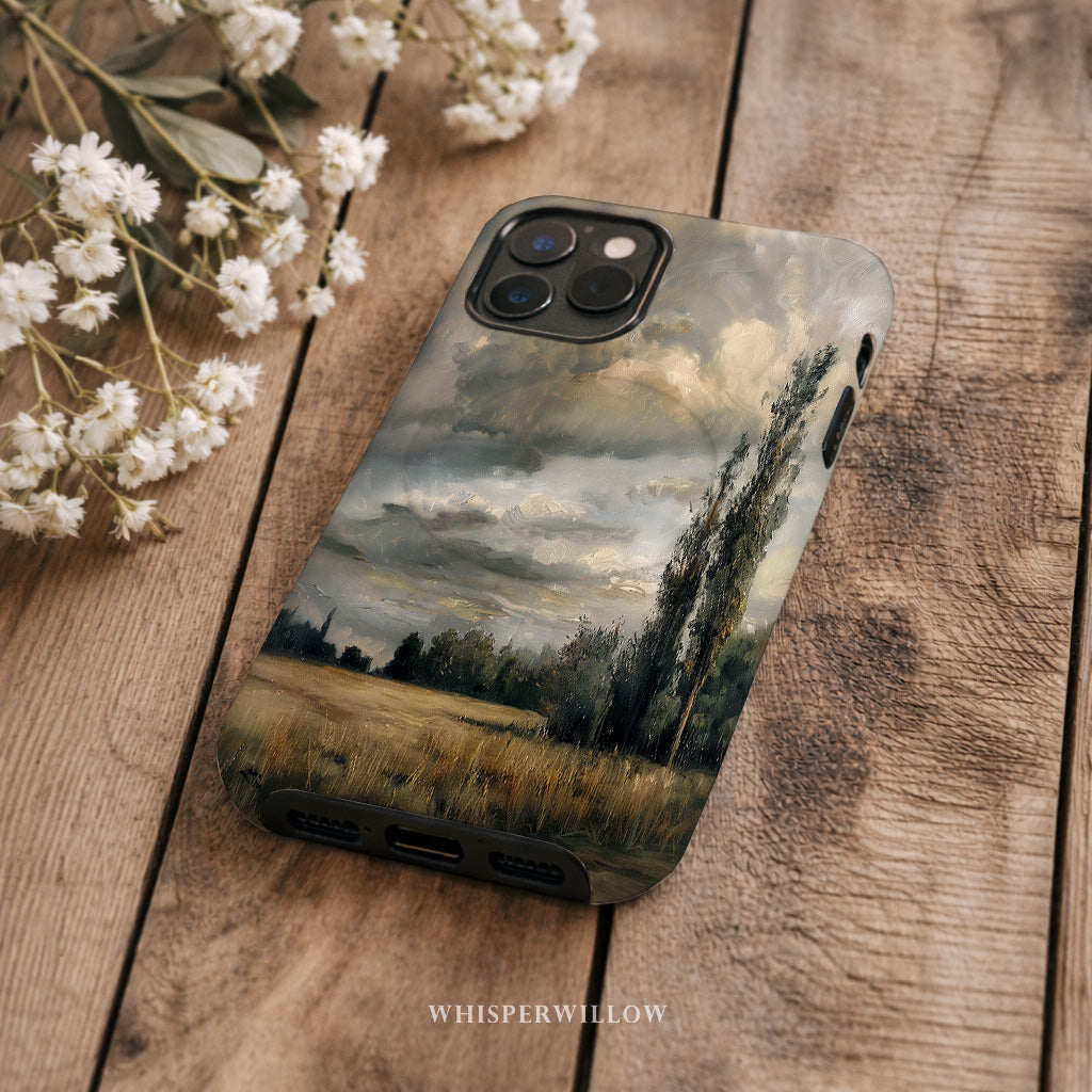 Moody Landscape Phone Case Compatible with iPhone MagSafe | Stormy Sky Nature Art | Rustic Scenic Aesthetic Multi-Size