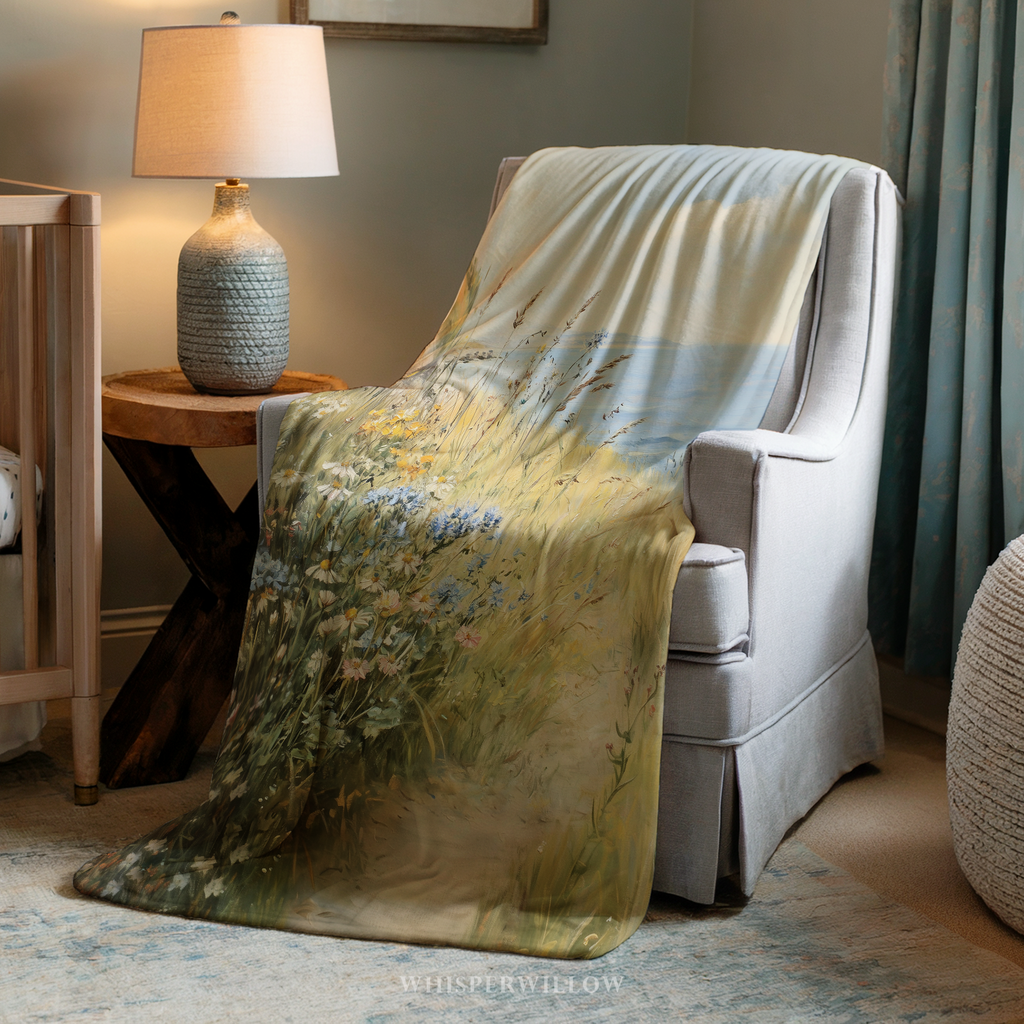Coastal Wildflower Path Throw Blanket - Ocean Meadow Landscape Gift