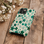 Teal Shamrock Dual Layer Phone Case | Compatible with iPhone  | Lucky Four Leaf Clover Cover