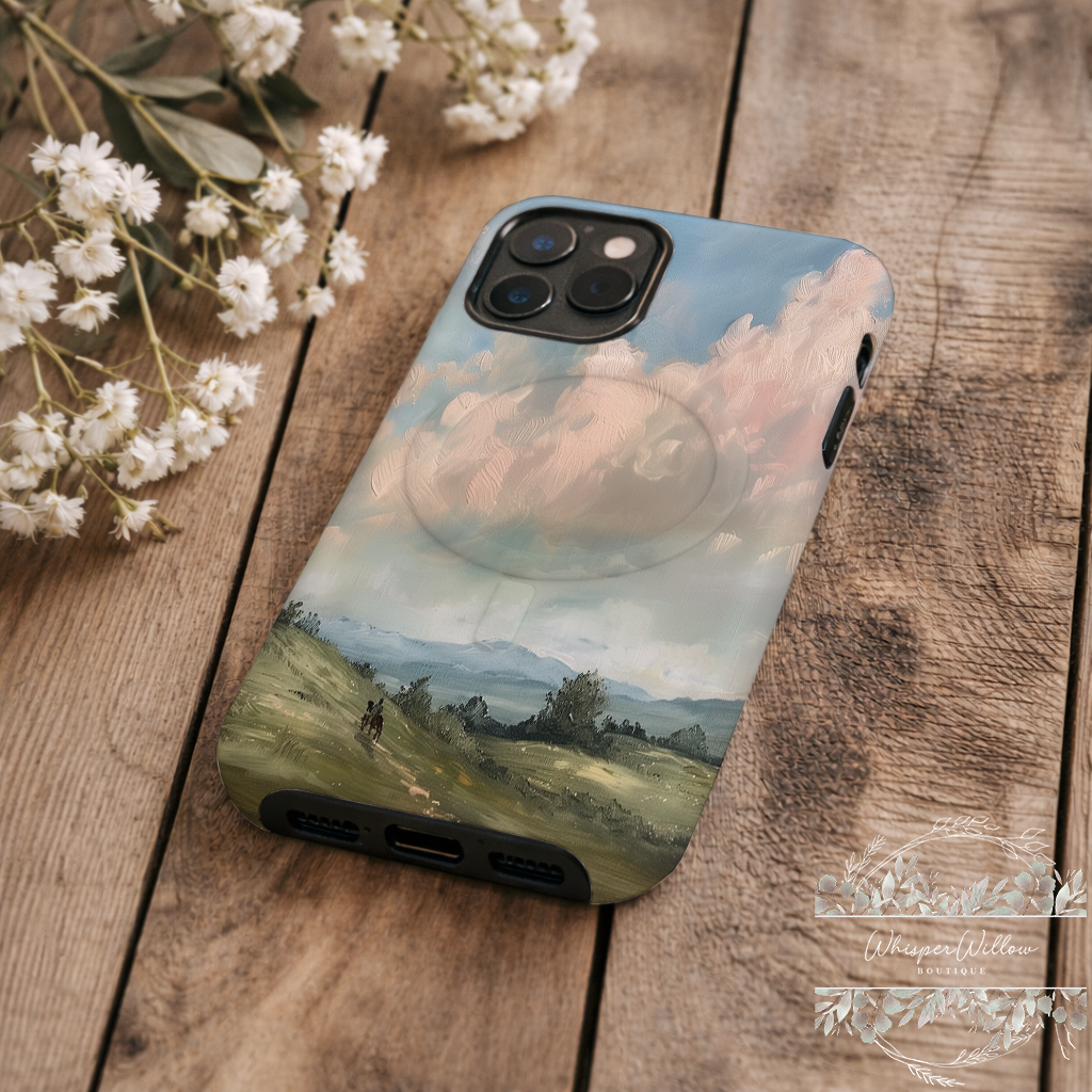Pastel Sky Landscape Phone Case Compatible with MagSafe Magnetic Charging | Scenic Hills Art | Colorful Aesthetic Case