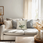 Coussin décoratif blanc gardénia | Motif floral élégant | Coussin décoratif minimaliste à motif botanique