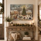 Tableau mural d'hiver sur toile | Scène de village de Noël vintage | Idée cadeau de décoration pour les fêtes