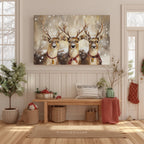 Rentier-Trio als Leinwandbild – Rustikale Weihnachtsdekoration für die Hütte, verspielte Winterlandschaft