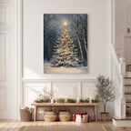 Weihnachtsbaum-Leinwandbild – Bezaubernde verschneite Waldszene, zauberhafte Winterdekoration