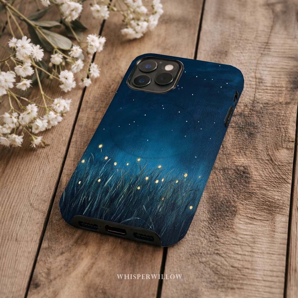 Firefly Night Sky MagSafe Case | Compatible with iPhone | Magnetic Charging | Dark Blue Stars Lightning Bugs | Protective Cover