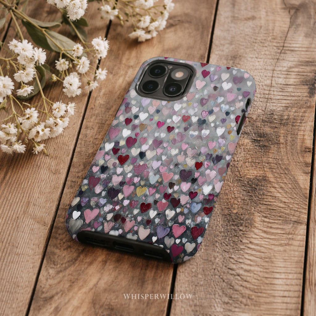 Romantic Heart Pattern Phone Case | Compatible with iPhone | Pink Red Black Grey Love Cover