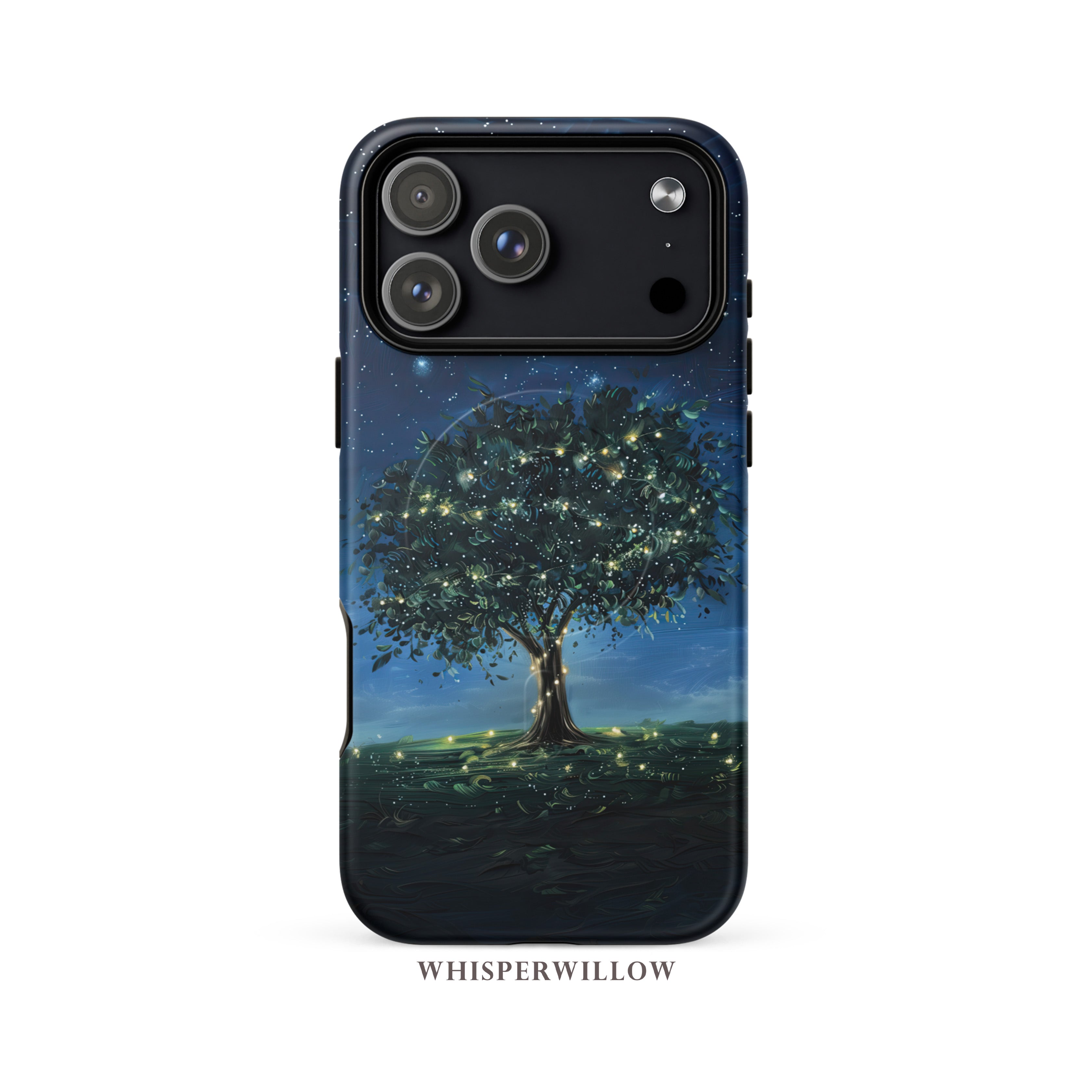 Mystical Tree Phone Case | Compatible with MagSafe Charging | Starry Night Sky Aesthetic | Glowing Nature Art | Celestial Fireflies Gift by WhisperWillow Studios