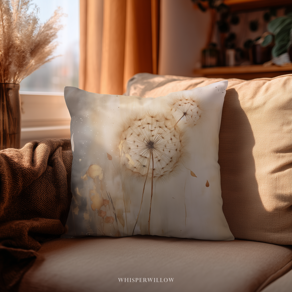 Neutrales Löwenzahn-Dekokissen – Stimmungsvolles florales Naturkissen