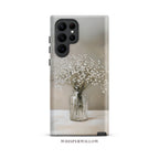 Floral Aesthetic Phone Case Compatible with Samsung, Cute Neutral Baby's Breath Botanical Art, Modern Minimalist White Glass Vase Design Gift by WhisperWillowStudios