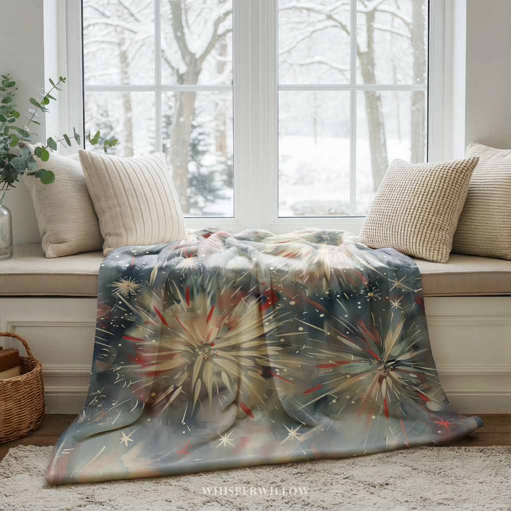 Abstract Fireworks Throw Blanket - Patriotic Red White Blue Gift