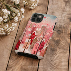 Romantic Winter Village Aesthetic Phone Case – Compatible with iPhone Models | Snowy Pink Heart Art
