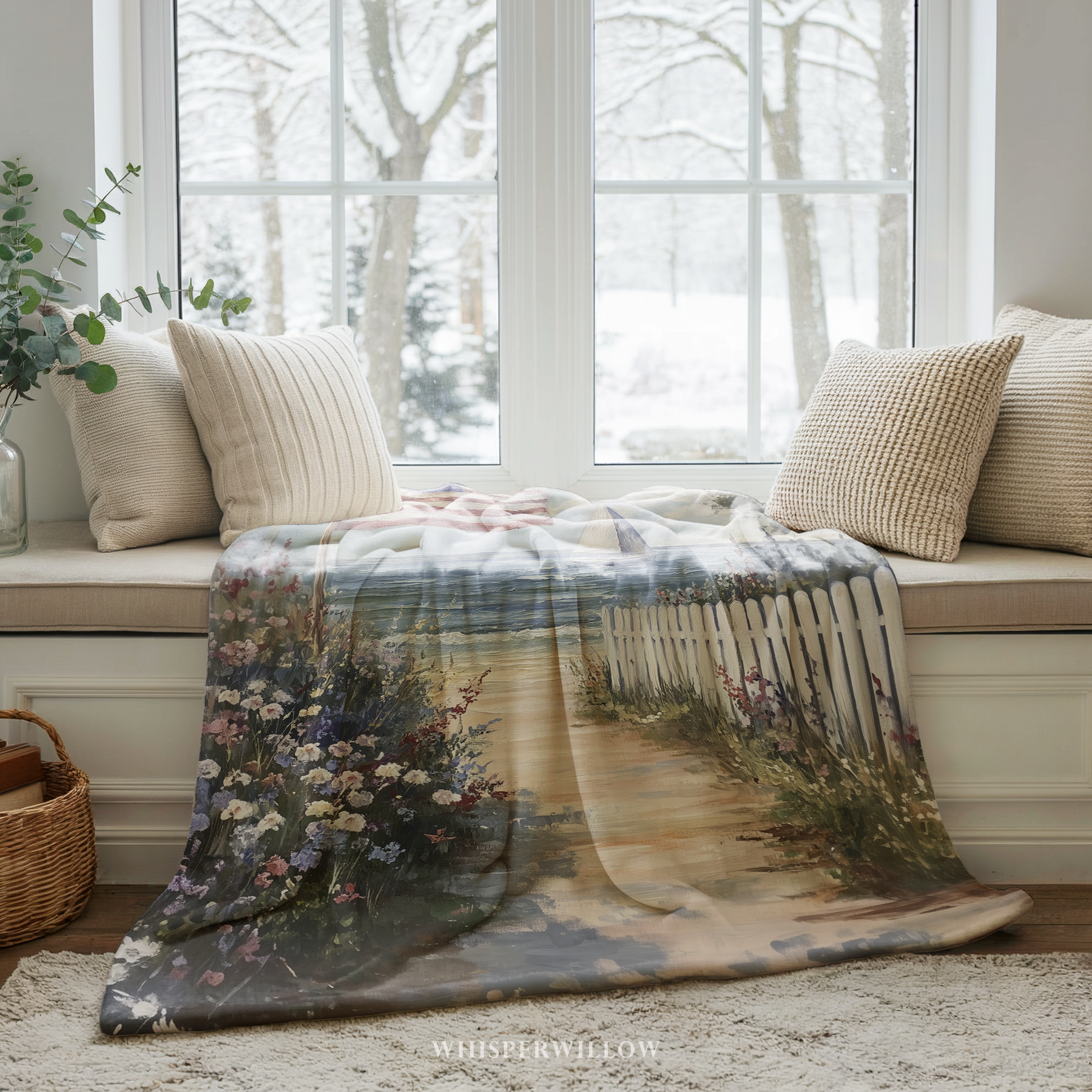 Patriotic American Flag Throw Blanket - Coastal Beach Sailboat Floral Gift
