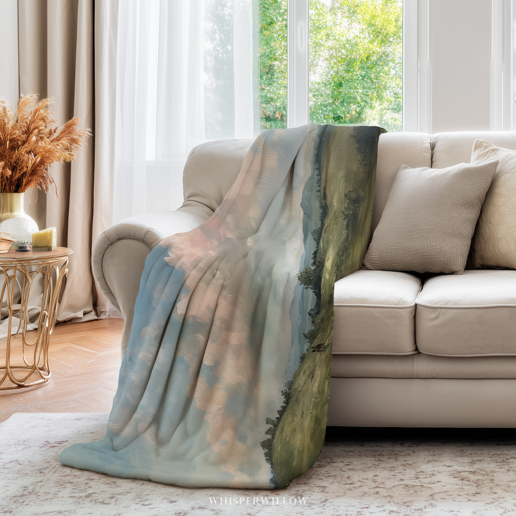 Pastoral Landscape Throw Blanket - Rolling Hills Horse Rider Gift
