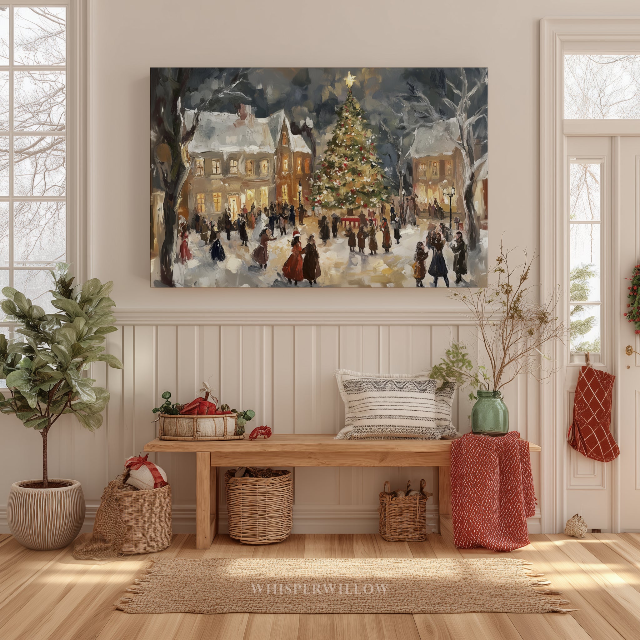 Weihnachtliches Leinwandbild | Vintage-Winterszene mit viktorianischen Weihnachtssängern | Geschenkidee für die Weihnachtsdekoration