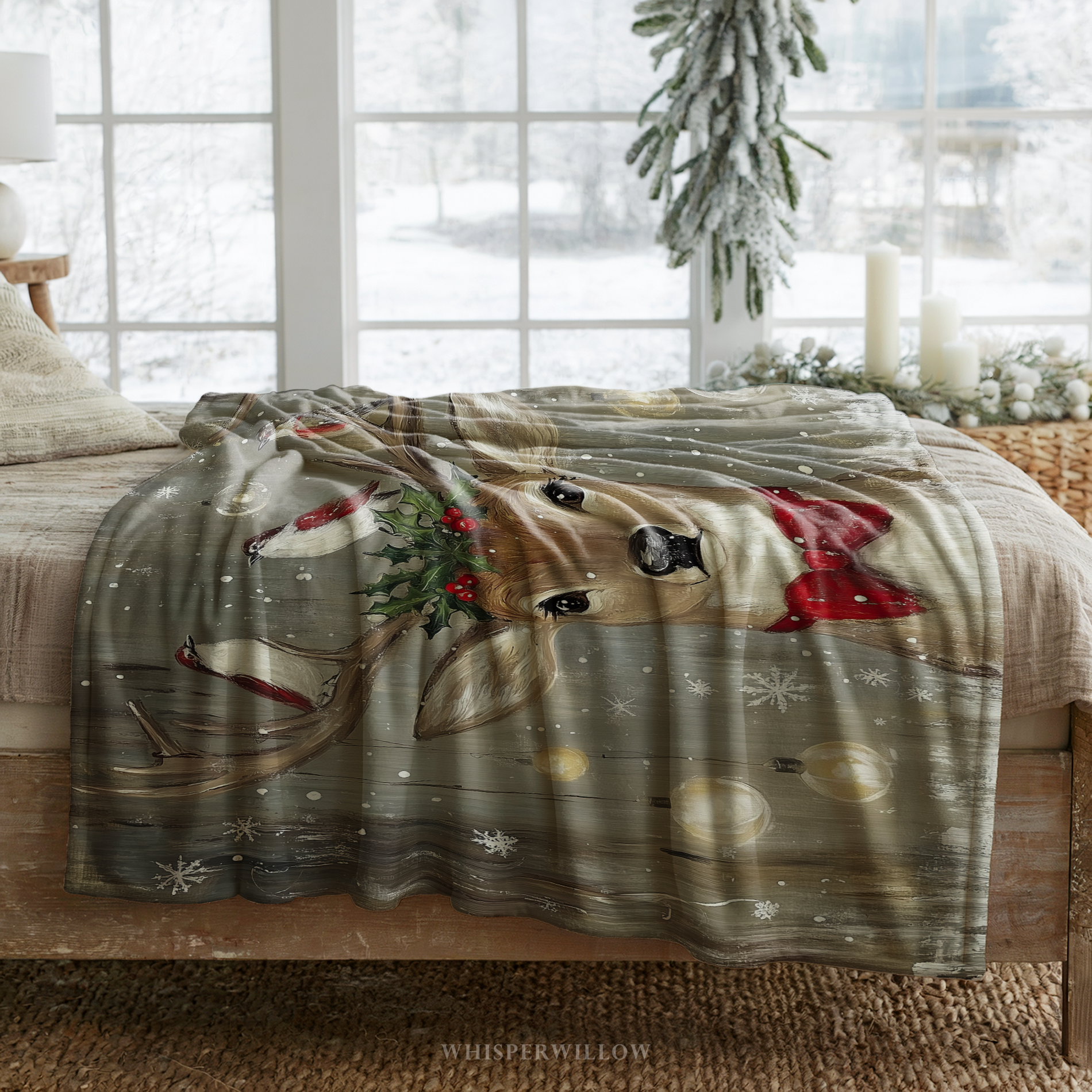 Christmas Deer Throw Blanket - Winter Holiday Reindeer Snow Gift