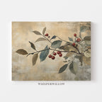 Rustic Red Berries Canvas Wall Art Christmas Holiday Home Decor