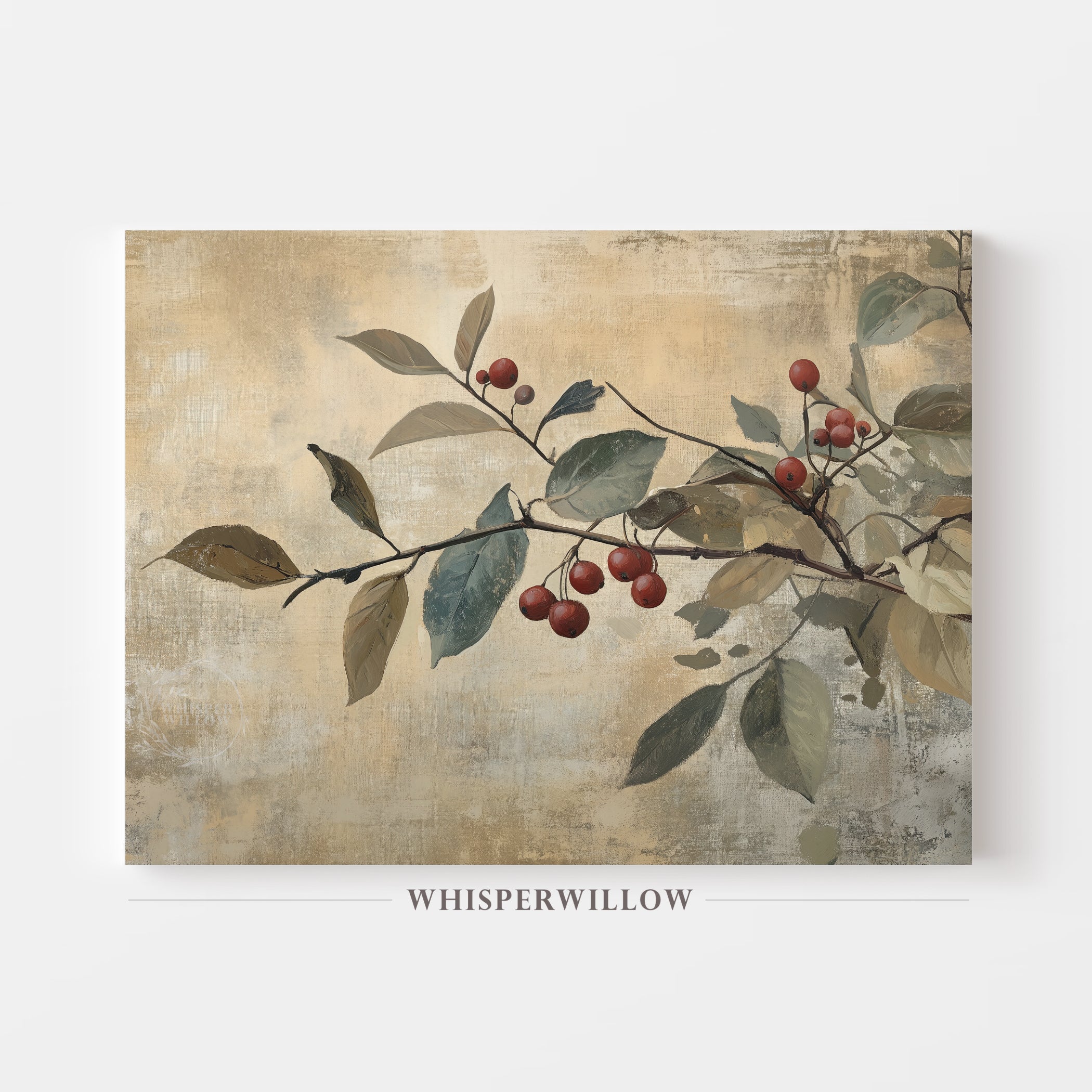 Rustic Red Berries Canvas Wall Art Christmas Holiday Home Decor