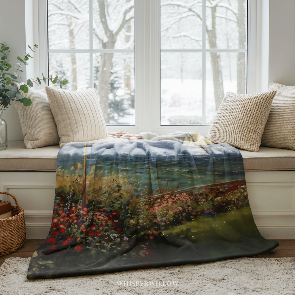 American Flag Coastal Throw Blanket - Ocean Nautical Sailboat Floral Gift