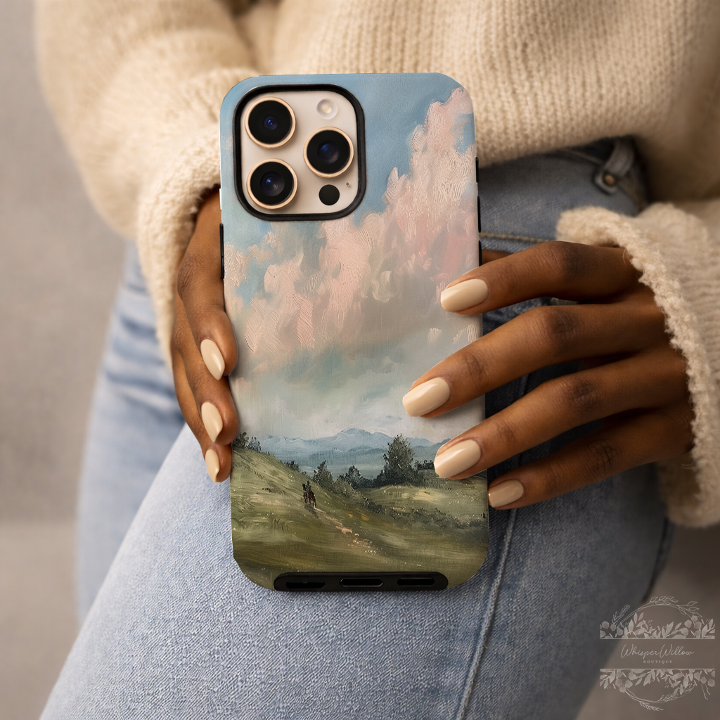 Pastel Sky Landscape Phone Case Compatible with iPhone | Colorful Countryside Rolling Hills Scenic Art Cover