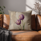 Muted Purple Tulips Throw Pillow | Botanical Floral Cushion | Neutral Beige Vintage Garden Decor | Minimalist Spring Accent