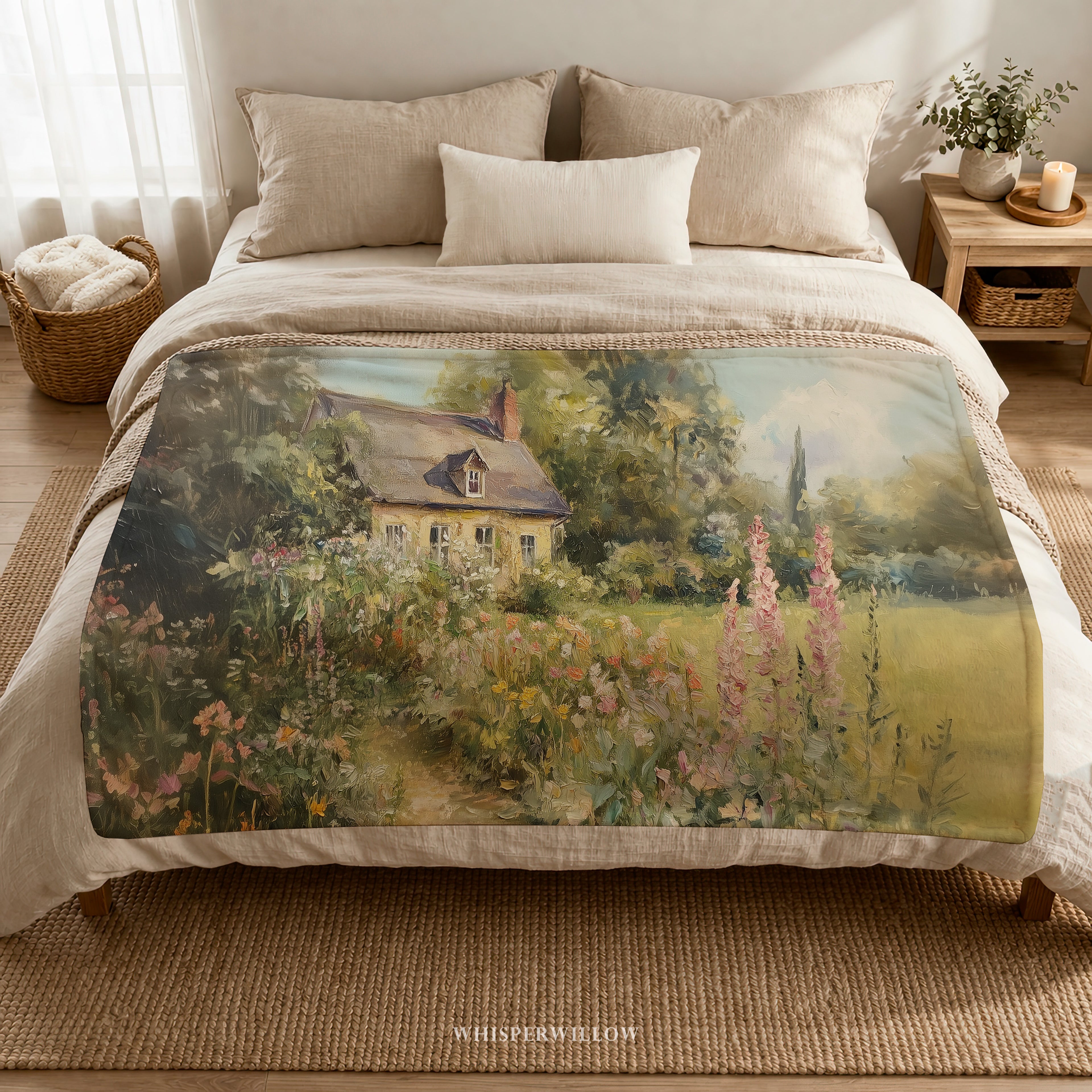 Floral Cottage Plush Throw Blanket | English Garden Botanical Meadow Vintage Landscape Cozy Sofa Bed Country Home Decor Soft Gift by WhisperWillow Studios