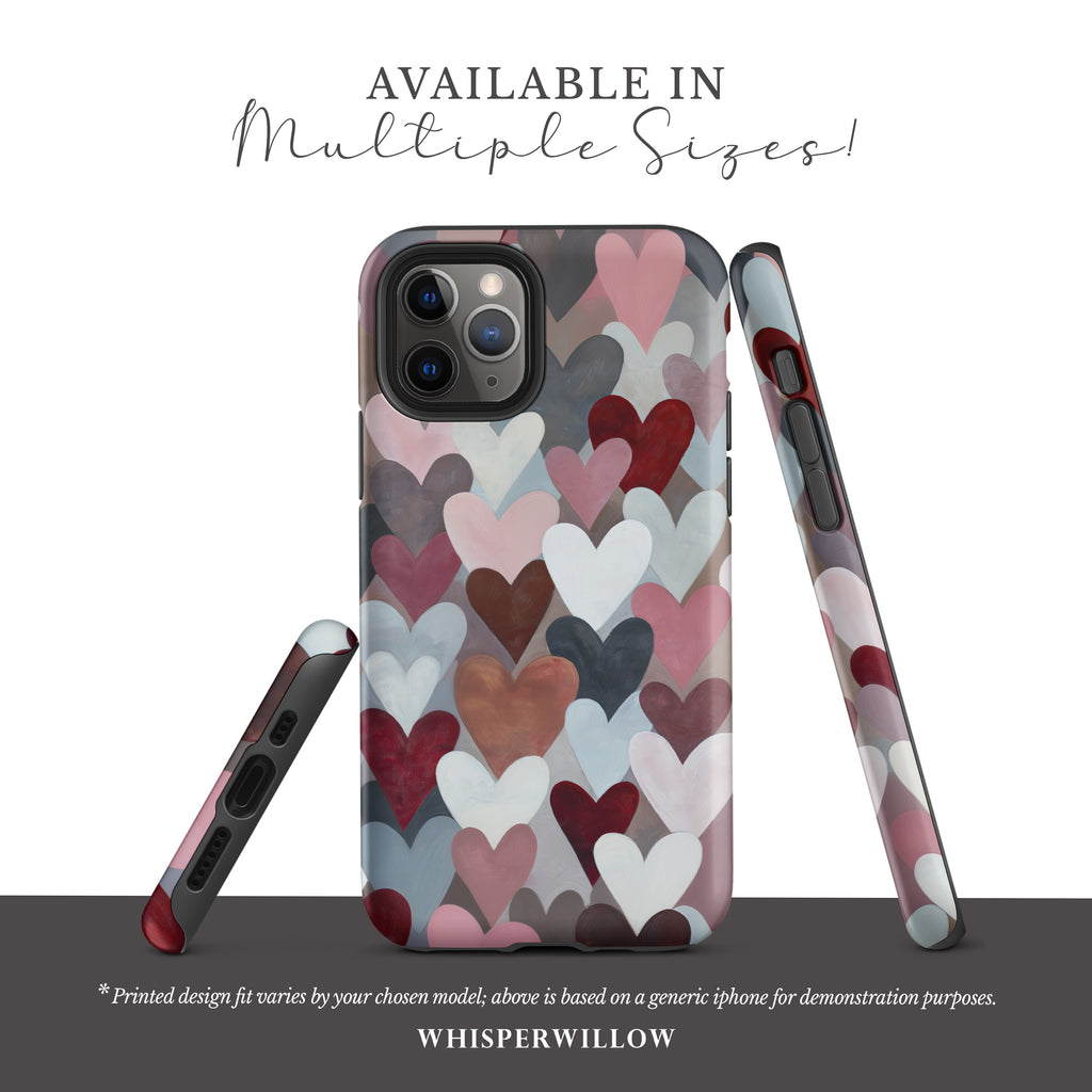 Cute Heart Pattern Phone Case | Compatible with iPhone | Romantic Pink Red Valentine Love Art
