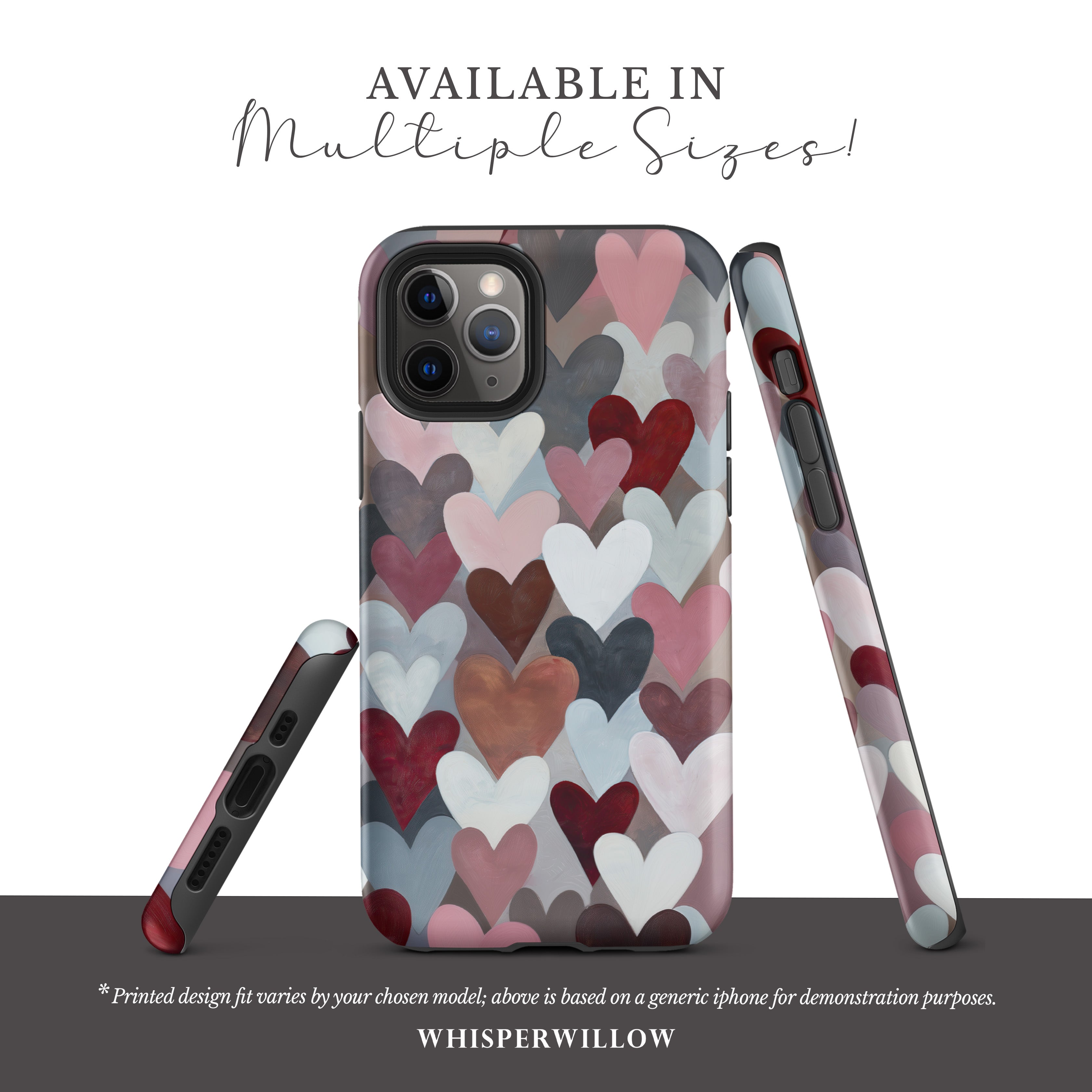 Cute Heart Pattern Phone Case | Compatible with iPhone | Romantic Pink Red Valentine Love Art