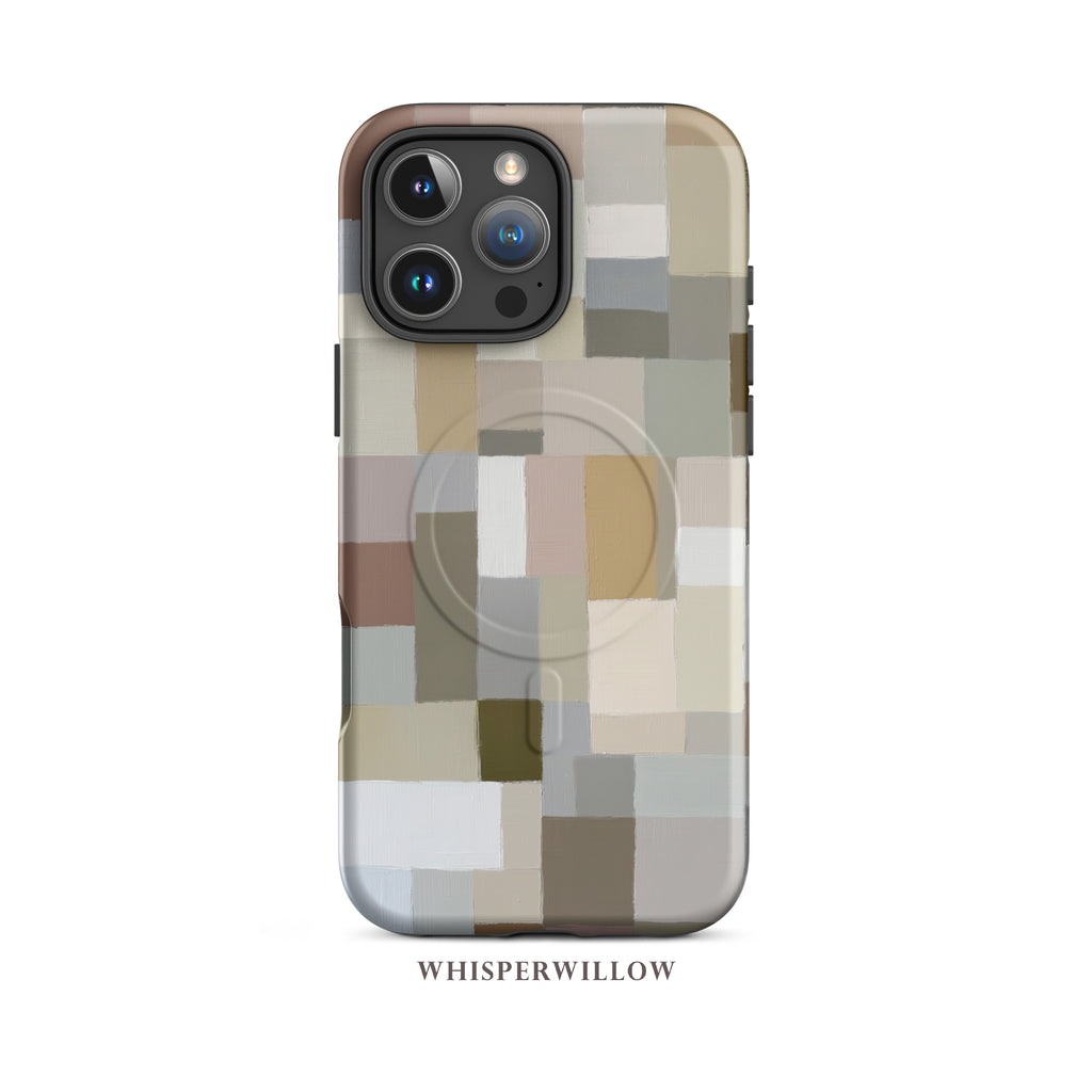 Neutral Aesthetic Phone Case | Minimalist Abstract Art | Compatible with iPhone MagSafe | Color Block Modern Gift by WhisperWillow Studios
