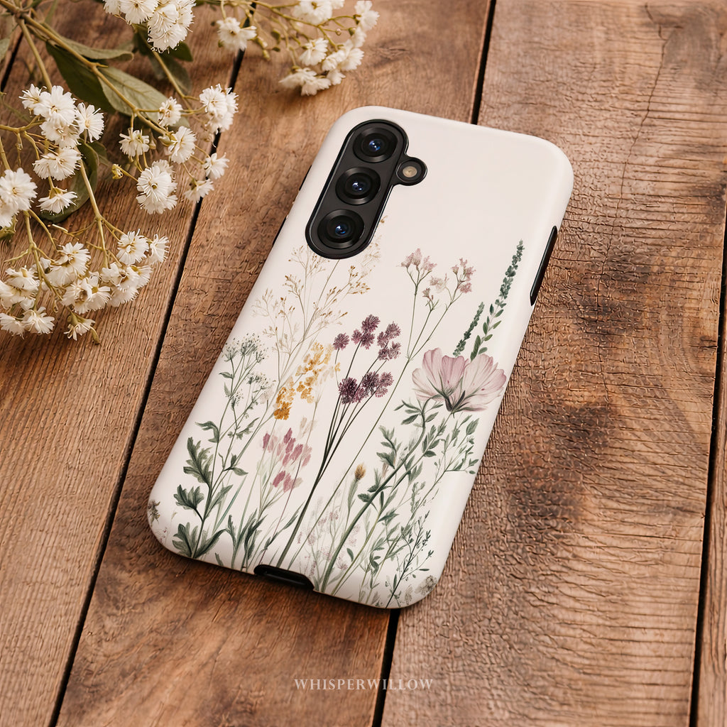 Botanical Wildflower Case Compatible with Samsung Galaxy | Minimalist Vintage Floral Meadow Aesthetic Soft Neutral Nature Garden Design