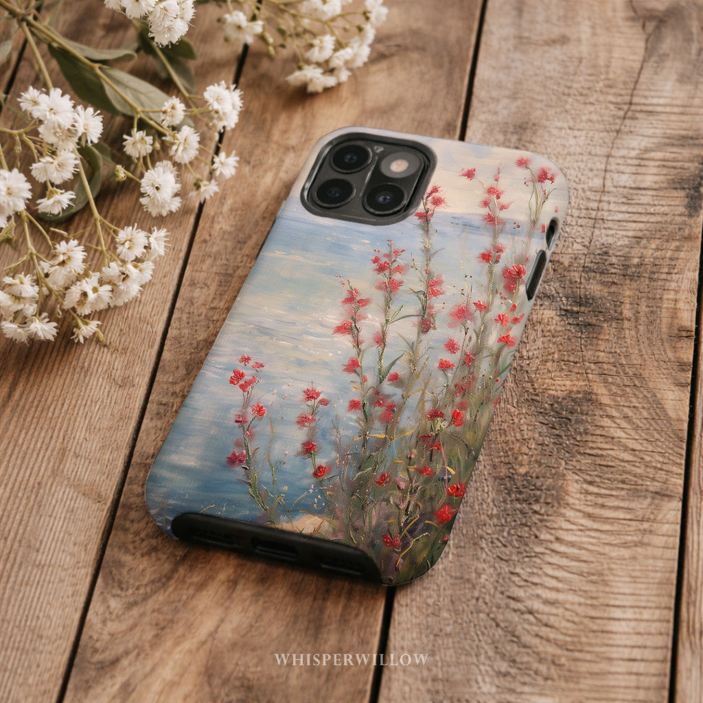 Coastal Floral Phone Case Compatible with iPhone | Aesthetic Wildflower Lake Art | Cute Nature Spring Gift